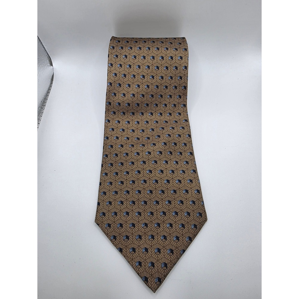 Nautica Mens Silk Tie Brown Blue Geometric Pattern‎ Formal Necktie
